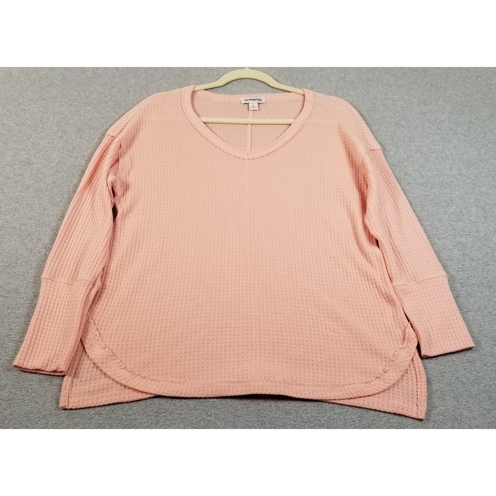 Vintage America Top Women S Small Pink Waffle Knit See Through Long Sleeve Cozy